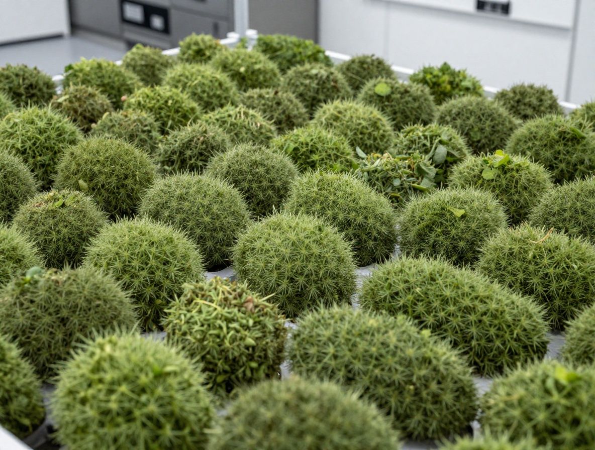 Lähikuvaus kuivatuista yrteistä valkoisella pinnoilla, violetin väriset kukat abstraktina taustakuviona tieteellisessä asetelmassa